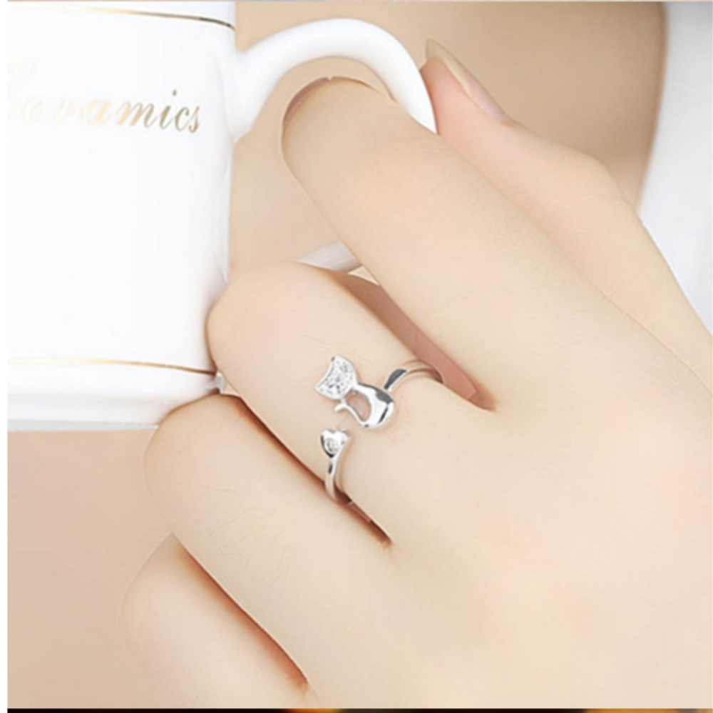 🍒 DIAMOND 🐱 SS925 Kitty Open Ring - Picture 2 of 5